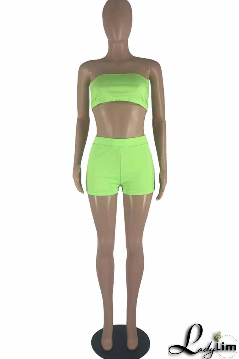 Blue Fashion Sexy Solid Backless Strapless Sleeveless Two Pieces