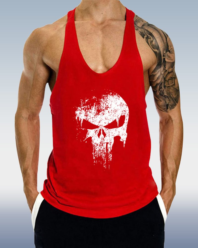 Men's Red Skull Sports Vest