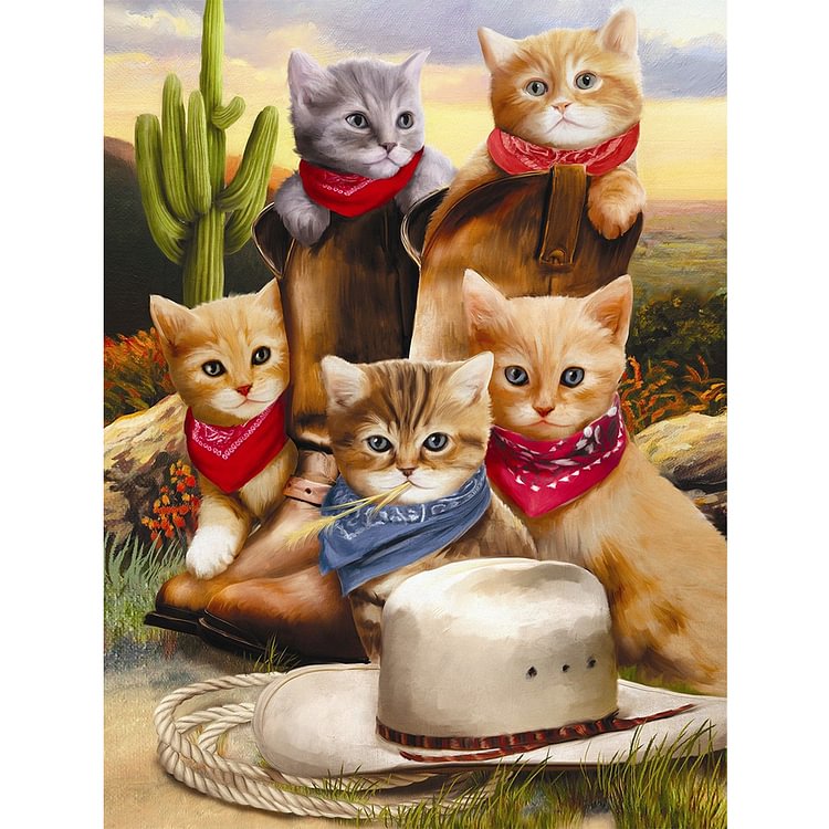 Diamond Painting - Full Square  - Cowboy Cats