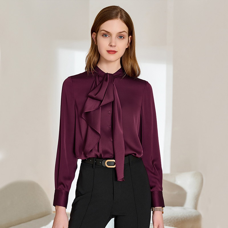 RealSilkLife | Ruffle Collar Purple Silk Shirt