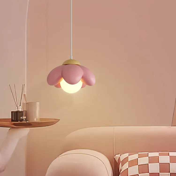 Contemporary Nordic Flower Wood Resin 1-Light Pendant Light For Living Room