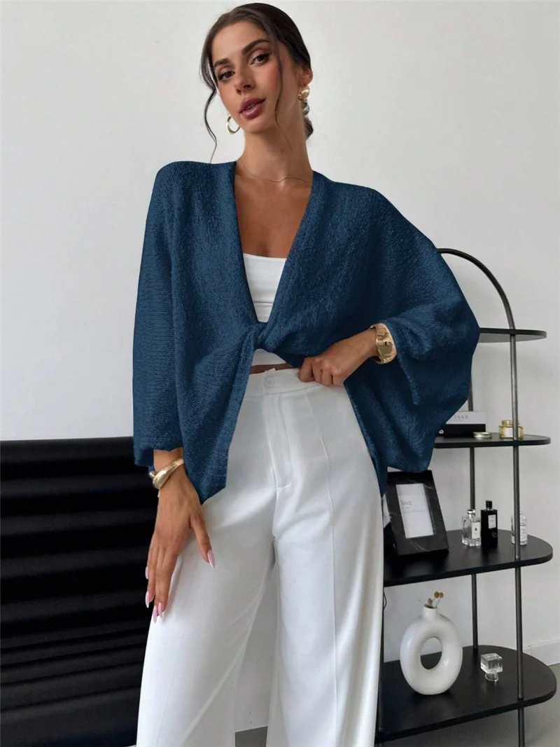 Athvotar Athvotar New Cross-Design Deep V Collar Casual Relaxed Elegant Simple Sweater