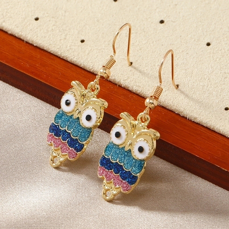 1 Pair Shiny Owl Alloy Gold Plated Drop Earrings