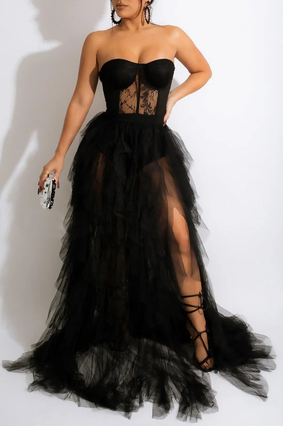 Kim Mesh Corset Tulle See-through Formal Prom Dress