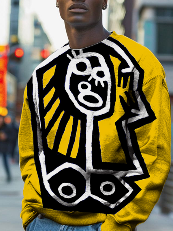 Men's Black Ethnic Art Patterns Print Casual Sweatshirt