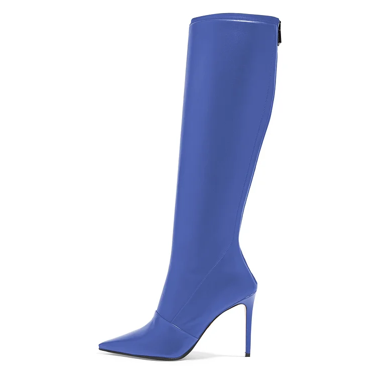 Blue Knee High Pointy Toe Stiletto Boots Vdcoo