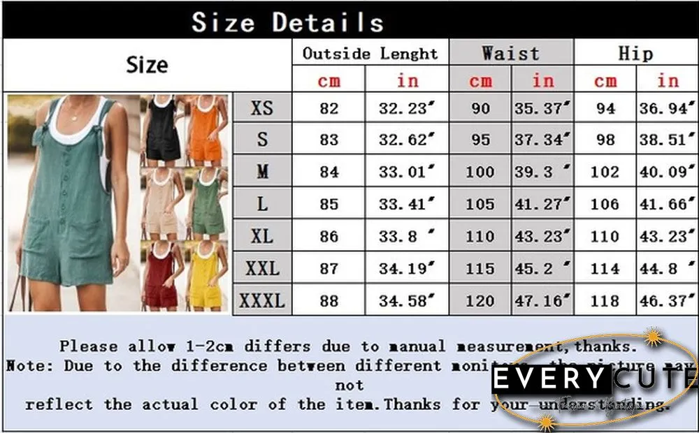 Womens Jumpsuit Summer Bib Pants Shorts Casual Loose Sleeveless Rompers Jumpsuit Suspenders Overalls XS-XXXL