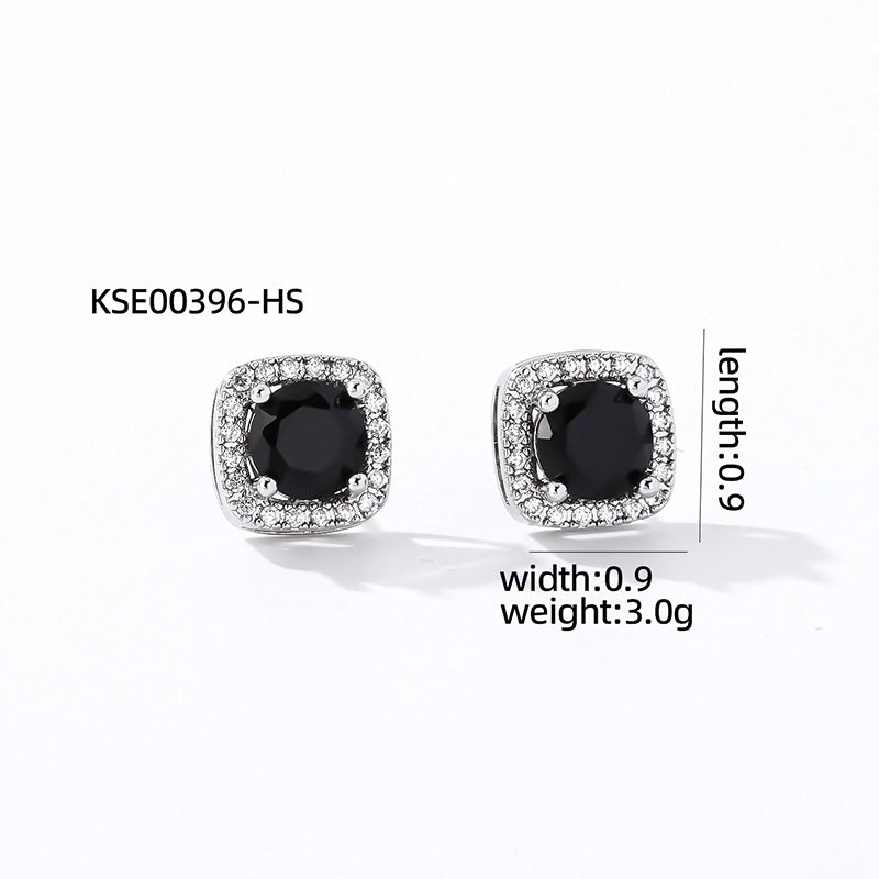 1 Pair Casual Minimalist Square Inlay Copper Zircon Silver Plated Ear Studs