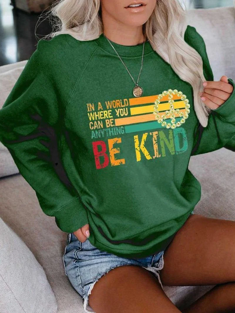 BE KIND Printed Crew Neck Women's Sweater Hoodie Sweatshirt