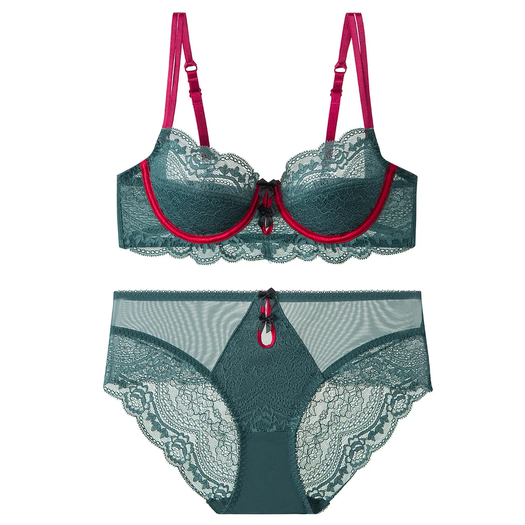 Churchf French Sexy Red Lace Underwear Ultra-Thin Pure Desire Big Bra Show Small Life Year Together Bra Bra