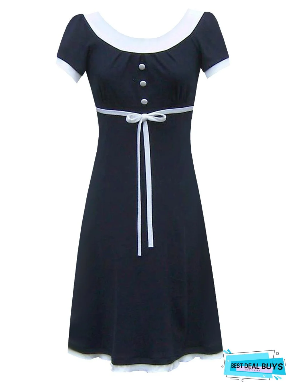 Short Sleeve Plain Crew Neck Cotton-Blend Knitting Dress