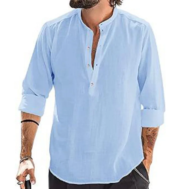 Men'S Vintage Buttoned Casual Linen Blend Shirt