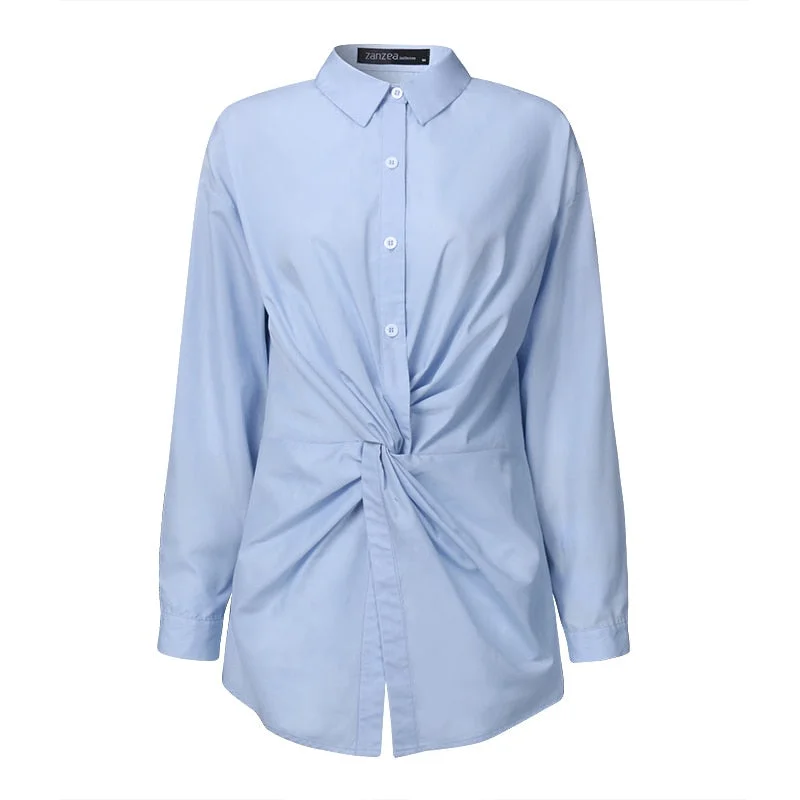 ZANZEA Fashion Asymmetrical Tops Women's Summer Blouse Casual Long Sleeve Shirts Female Lapel Blusas Tunic Tops