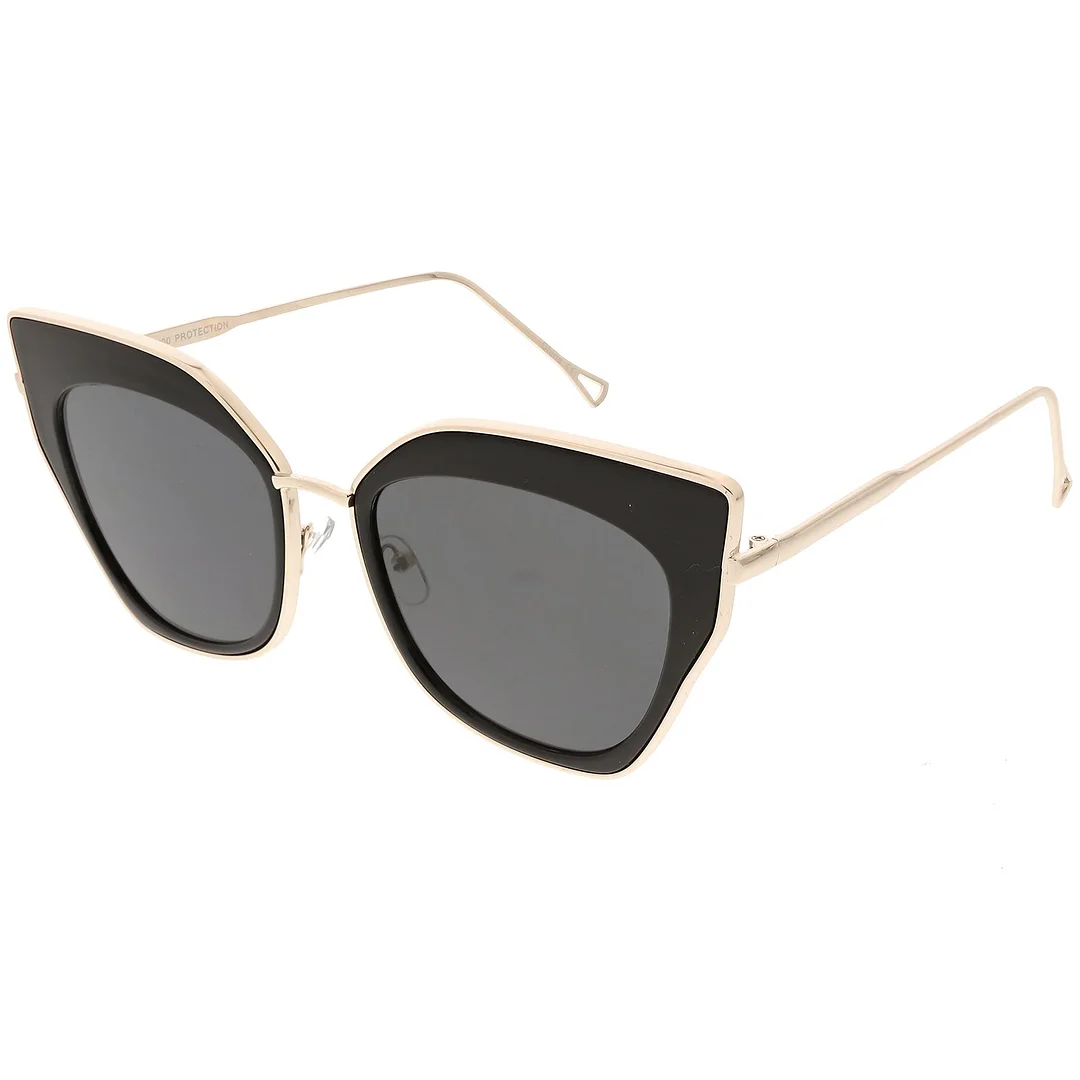 Oversize Pointed Cat Eye glasses Slim Metal Nose Bridge Neutral Square Lens 58mm