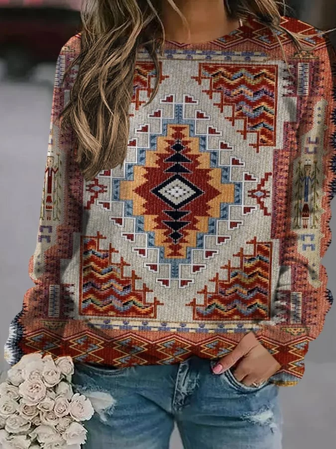 Women's Retro Geometric Print Casual Sweatshirt
