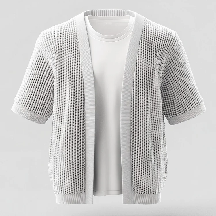Men's Hollow Out Knit Open Front Short Sleeve Cardigan