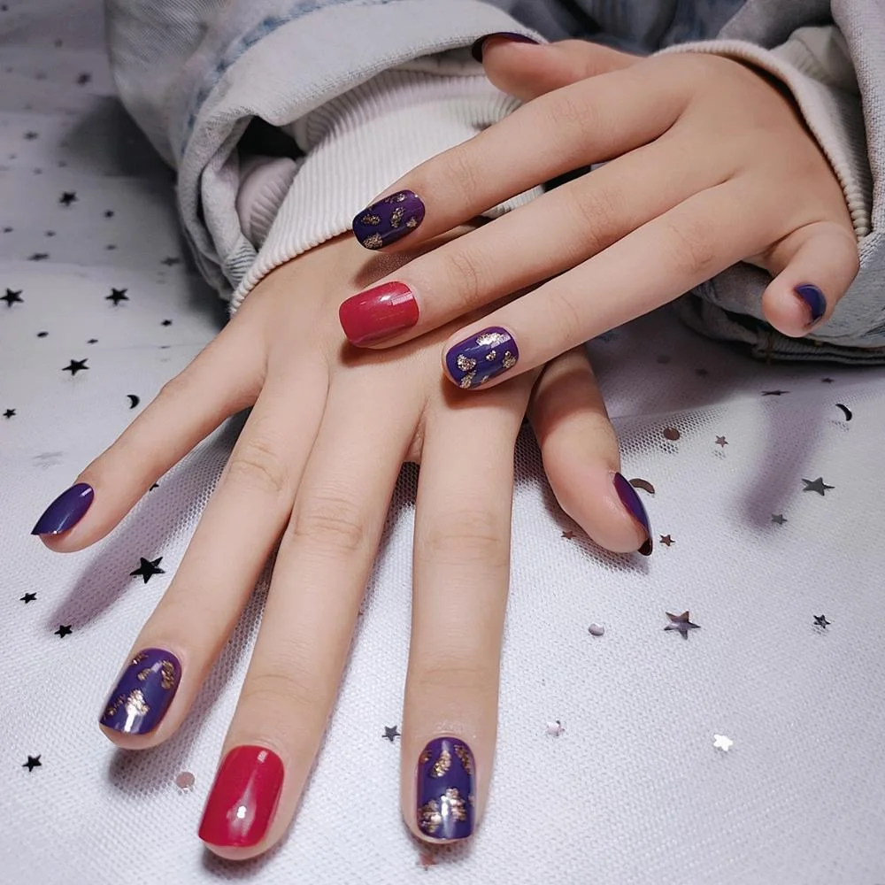 Girls Summer Simple Blue Color False Nails Women American Style Fashion Fake Nails DIY Short Size Full Cover Nail Tips with Glue-Nail Inspo