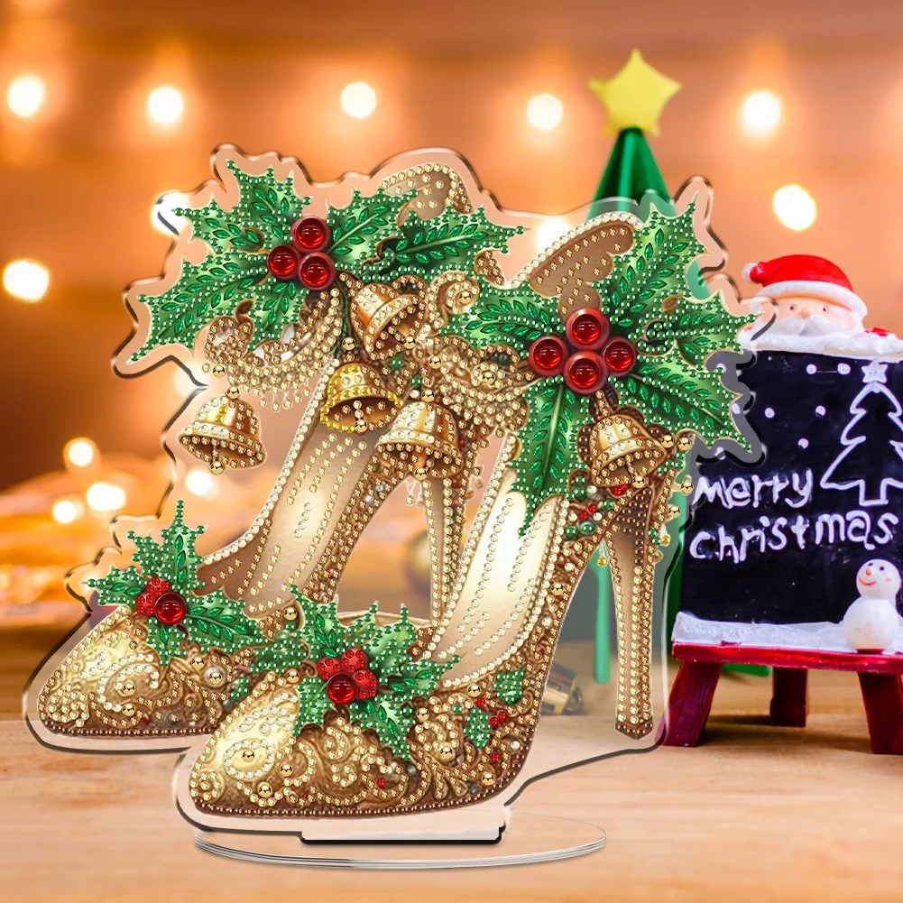 2D Flat Xmas High Heels DIY Acrylic Desktop Diamond Art Kits for Adults Beginner