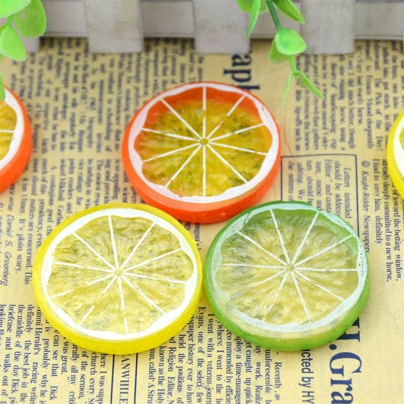 3PCS Mini Artificial Fruit Simulation Lemon Slices 3 Colors Resin Fake Artificial Fruit Model Party Kitchen Wedding Decoration