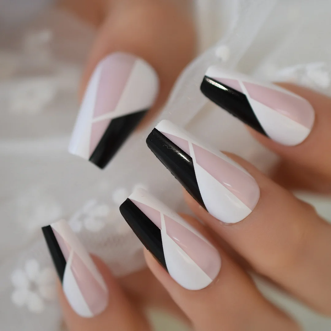 Full-covered Long Ballerina Nail Art Multi-color French False Nail Tips Set Fingernails Extension Tool-Nail Inspo