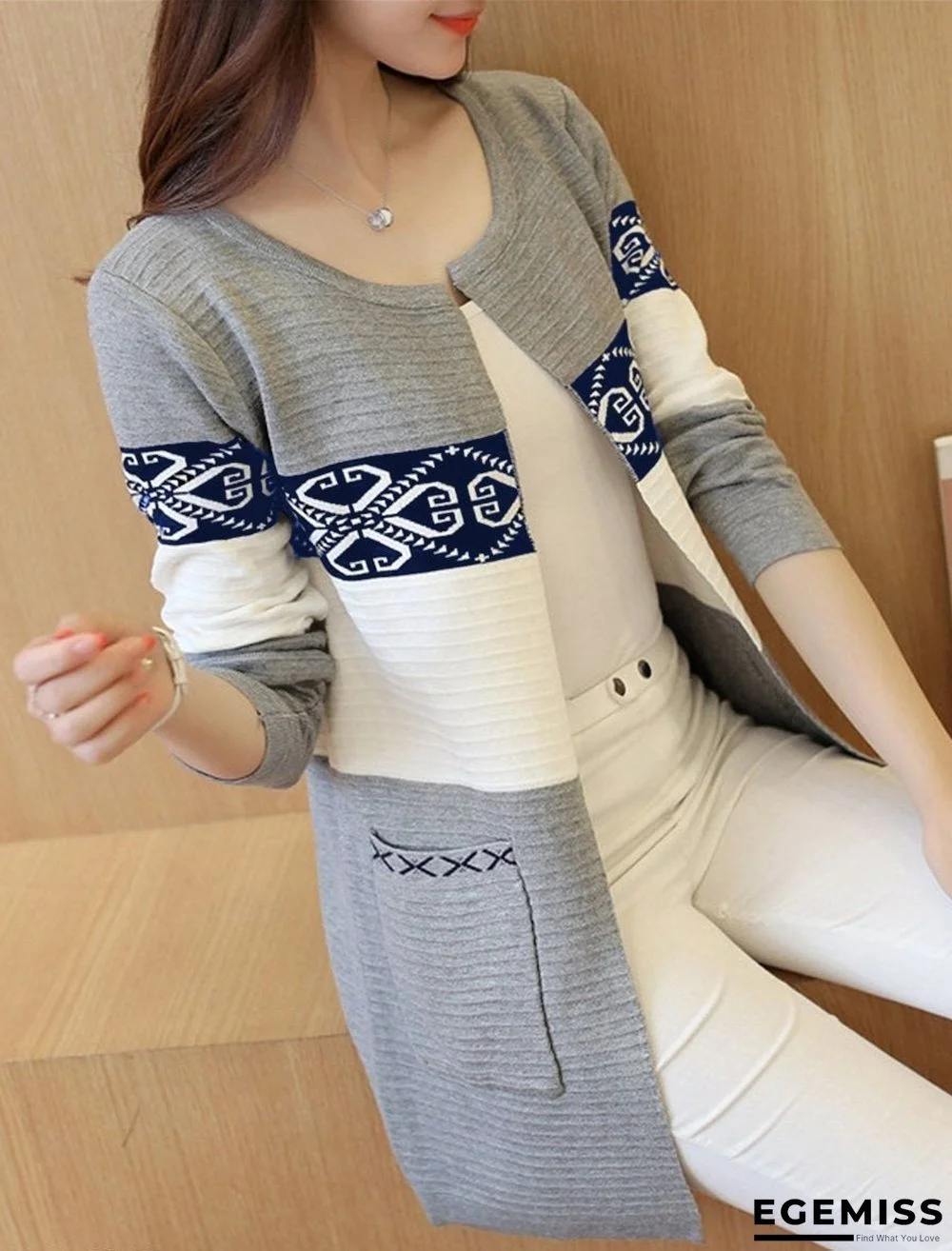 Color Block Printed Patch Pocket Cardigan | EGEMISS