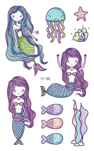 Cartoon Mermaid Temporary Tattoo Sticker Fashion Fake Tatoo Flash Sea-maid Princess Children's Girl award sticker Small Taty