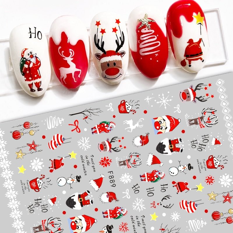 Merry Christmas 3D Nail Sticker Art Sliders Santa Claus Deer Stars Stickers for Nails Manicure Decals Decoraciones Accessories
