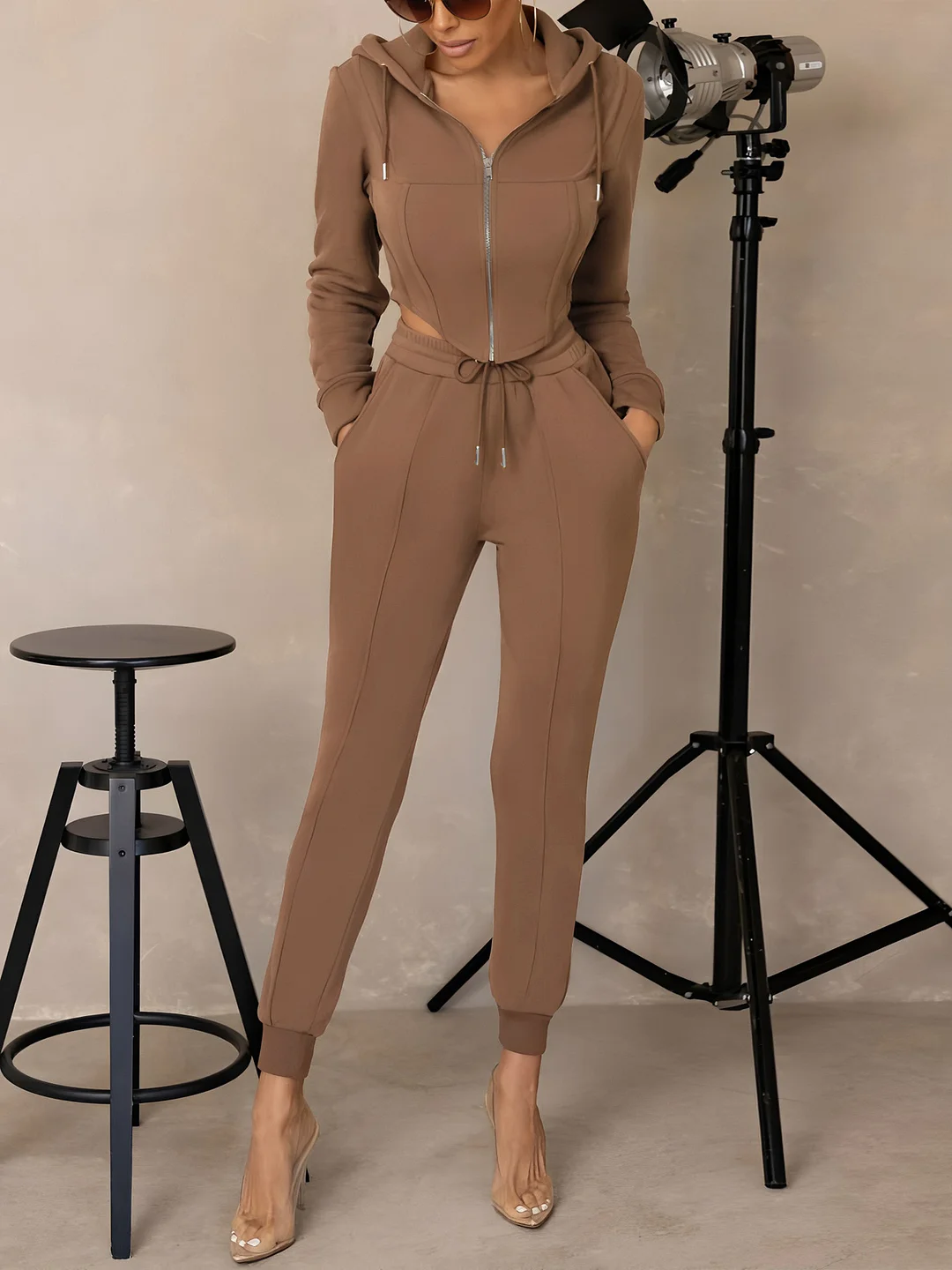 Athvotar Athvotar And Winter Fashion Hooded Short Cone-Shaped Jersey Trousers Casual Sports Suit Woman