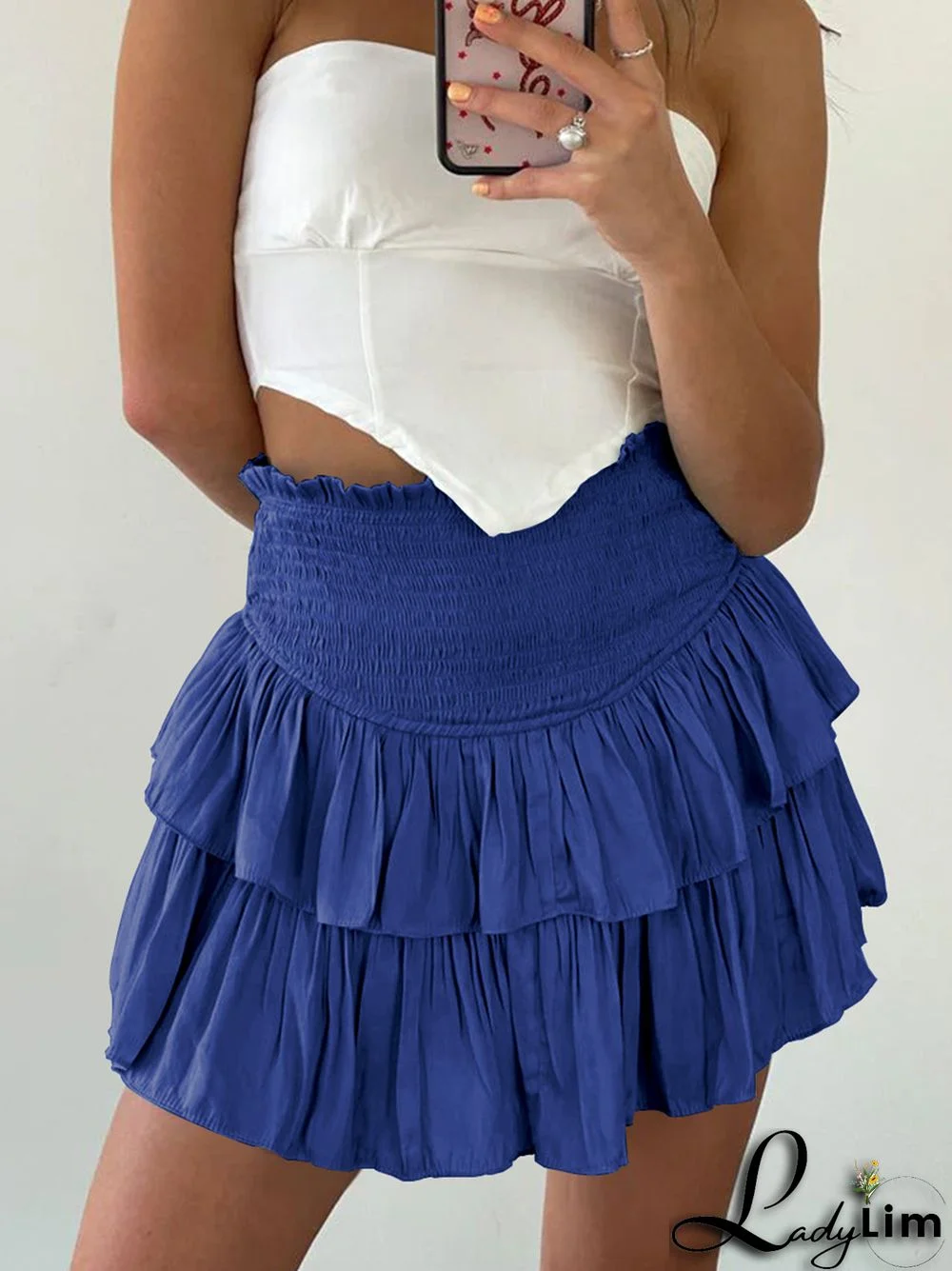 Fashion Plain Women Summer Fashion Pleated Skirt Sexy Ruffle Skirt