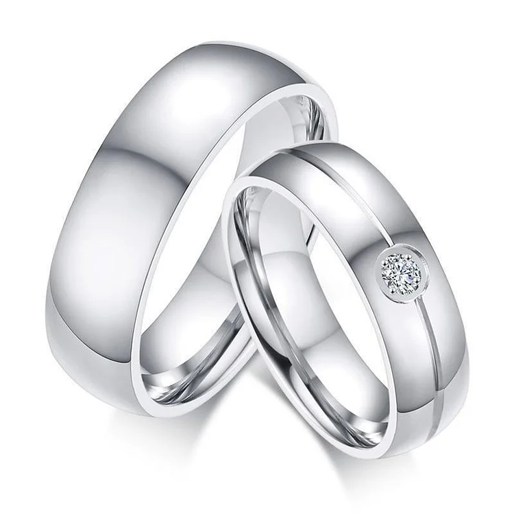 6mm Classic Stainless Steel Cubic Zirconia Couples Rings