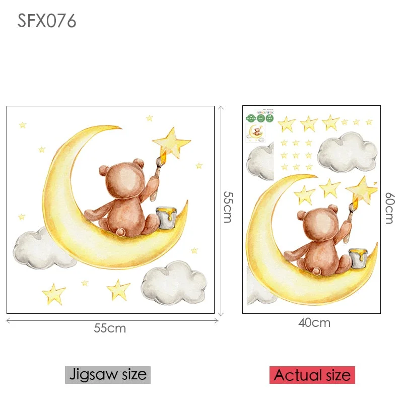 Moon Cloud Big Wall Stickers For Kids Rooms Boys Stars Large Wall Stickers For Children's Room Bear Bedroom Decoration