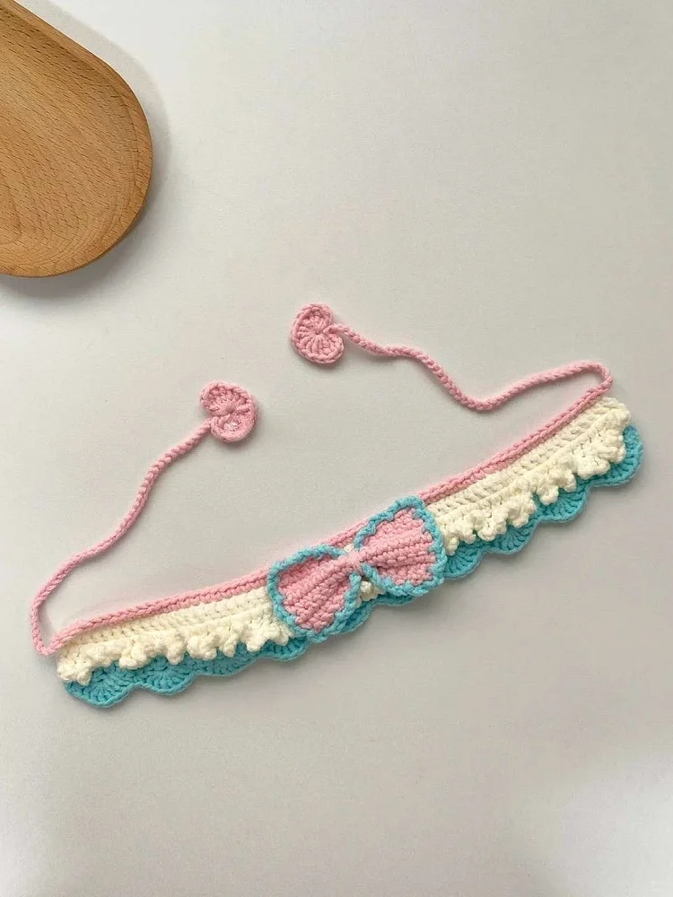 Lulusnow Handmade Pink Crochet Pet Collars/ Pet Holiday Outfit/ Festive Pet Accessories/ Gift For Pet