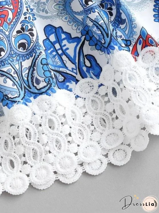 Paisley Print Crochet Panel Mini Dress