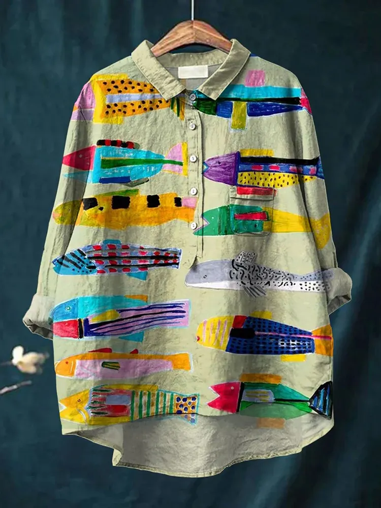 NEVEAH – STYLISH FISH PRINT COTTON SHIRT
