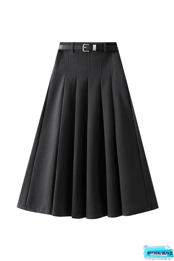 Designed wide pleated woolen pleated skirt