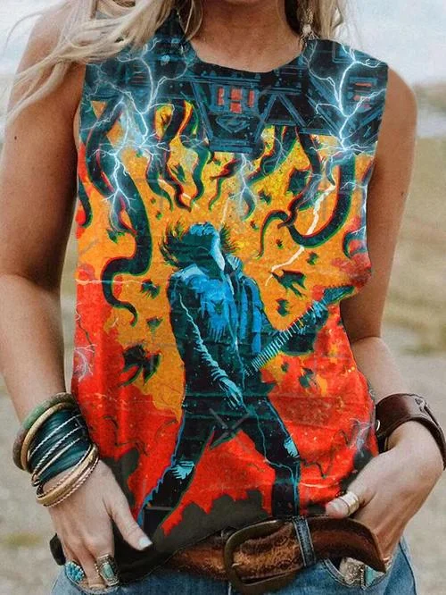 Women's Guitar Print Tank Top T-Shirt