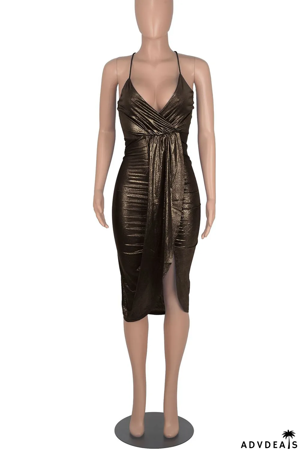 Blue Sexy Solid Split Joint Fold Asymmetrical Spaghetti Strap Sling Dress Dresses