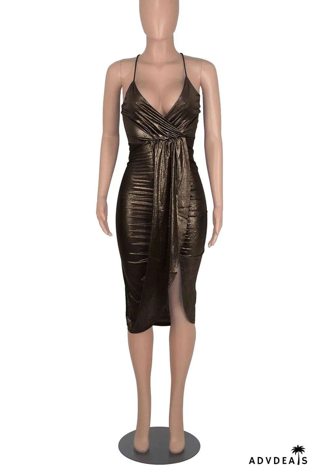 Blue Sexy Solid Split Joint Fold Asymmetrical Spaghetti Strap Sling Dress Dresses