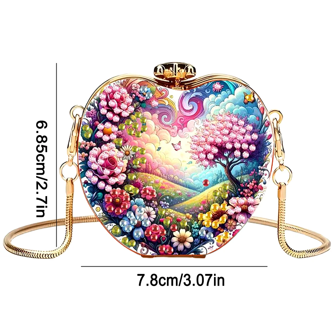 Scenery DIY Acrylic Love Diamond Art Painting Card Case Wallet with Chain Small Diamond Painting Crossbody Bag for Adults Women Girls Gift