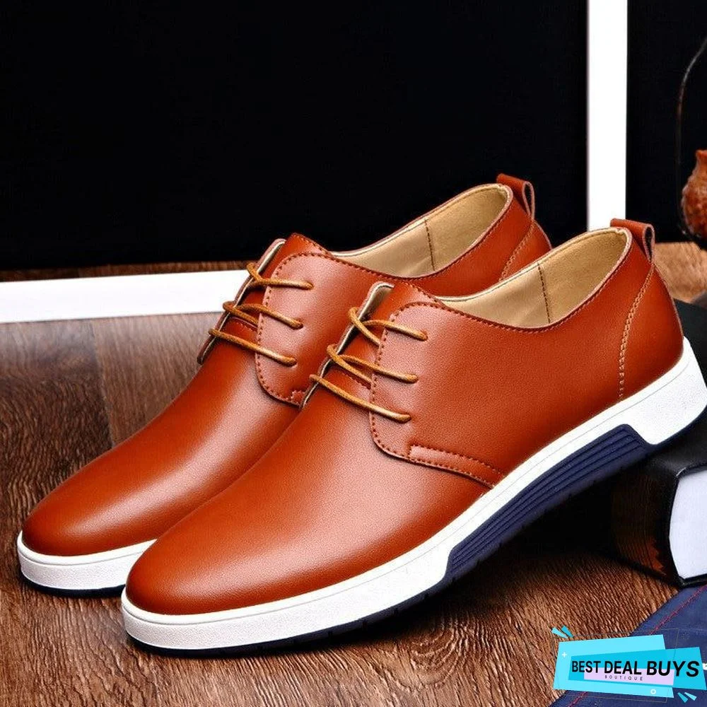 Men Shoes Casual Leather Fashion Trendy Black Blue Brown Flat Shoes