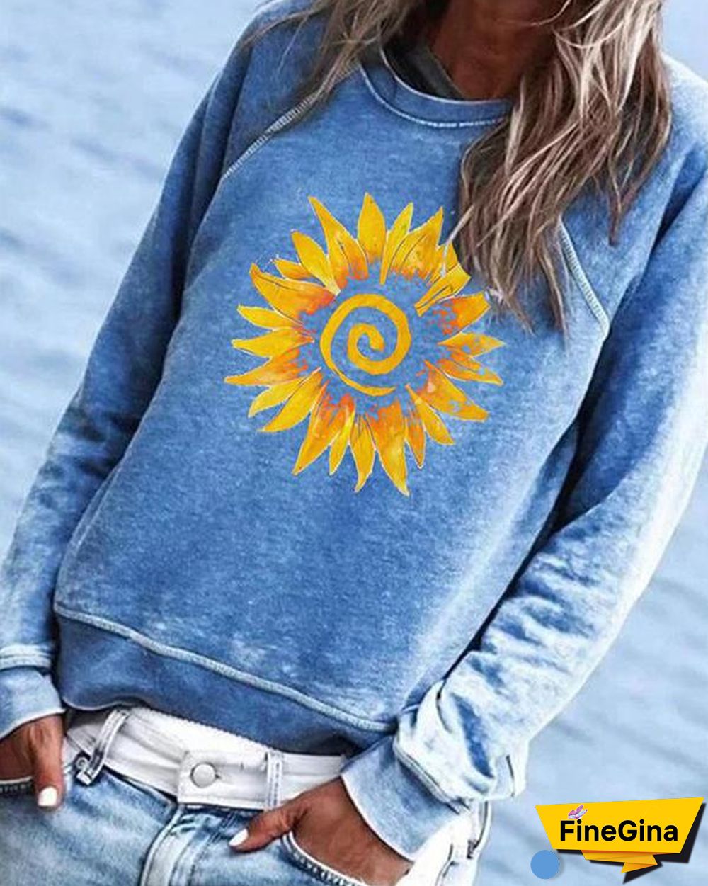 Casual Floral Printed Long Sleeve Crew-Neck Top