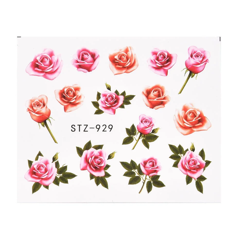 Coloful Flower Leaf 3D Stickers on Nails Decoration Tattoo Water Decals Nail Sticker UV Gel Slider Manicure Wraps-Nail Inspo