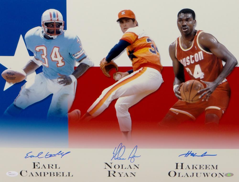 Earl Campbell Nolan Ryan Olajuwon Signed 16x20 Houston Legends Photo Poster painting- JSA W Auth