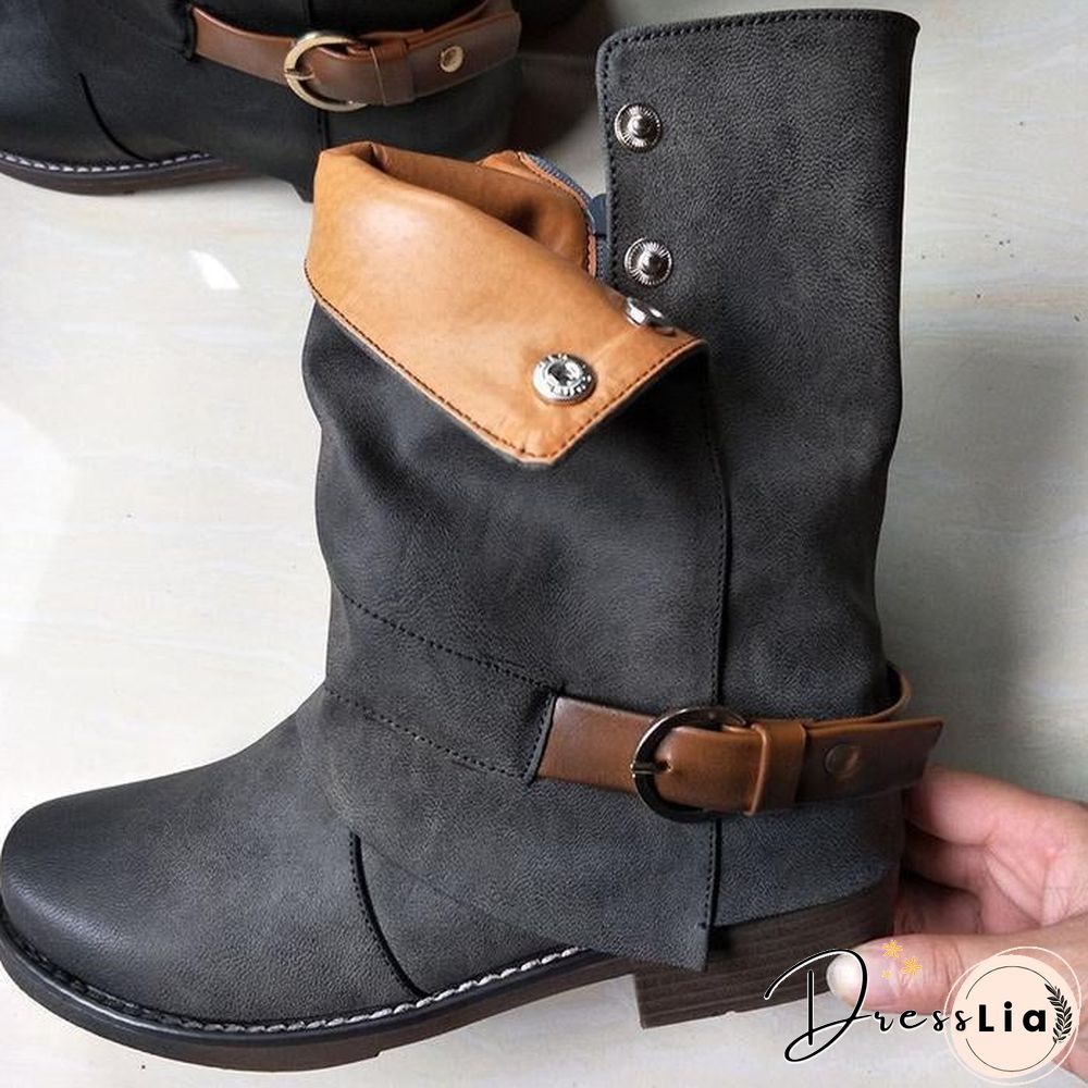 Daily Zipper Winter Low Heel Plus Size Boots