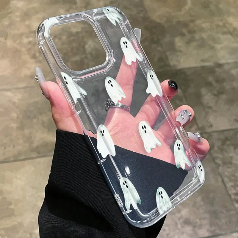 Aonga Cross & Ghost Airbag Anti-Fall Soft Phone Case Cover for iPhone 15 14 13 12 11 Pro Max X XS XR 7 Plus SE 2022 Transparent Case aonga