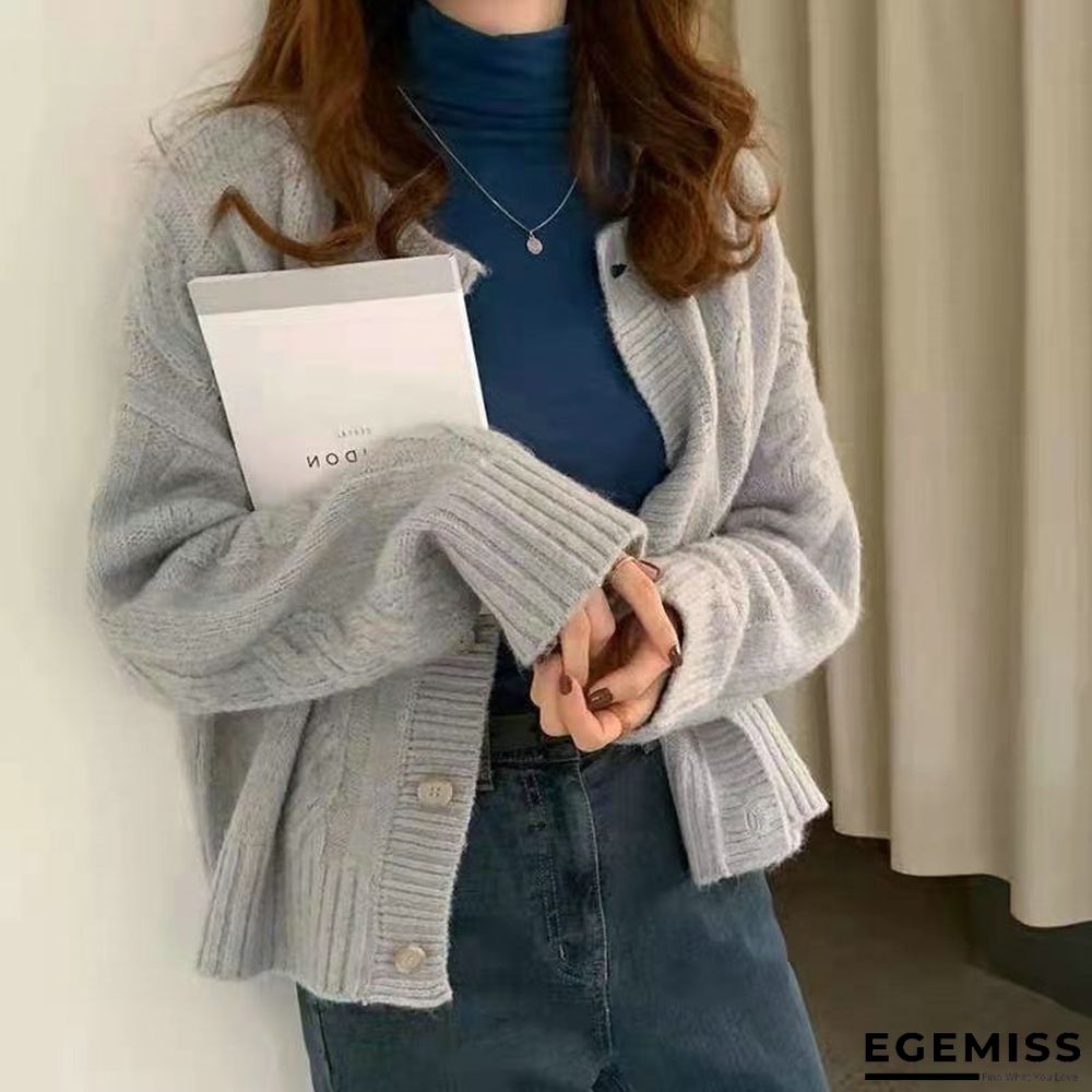 Coarse Needle Twisted Single-breasted Knitted Retro Cardigan Sweater | EGEMISS