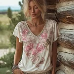 Bohemian Style Floral And Butterfly Pattern Women's T-shirt - Image 2