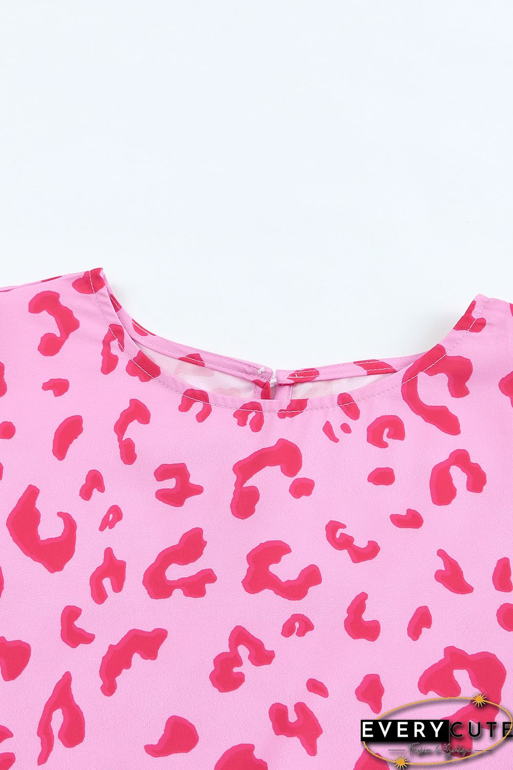 Pink Leopard Print Ruffle Short Sleeve Tiered Dress