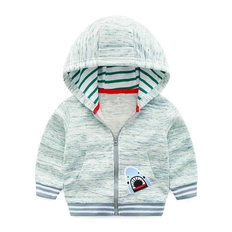 Mudkingdom Boys Hooded Jacket Cartoon Shark Cotton Zipper Autumn Coats for Boys