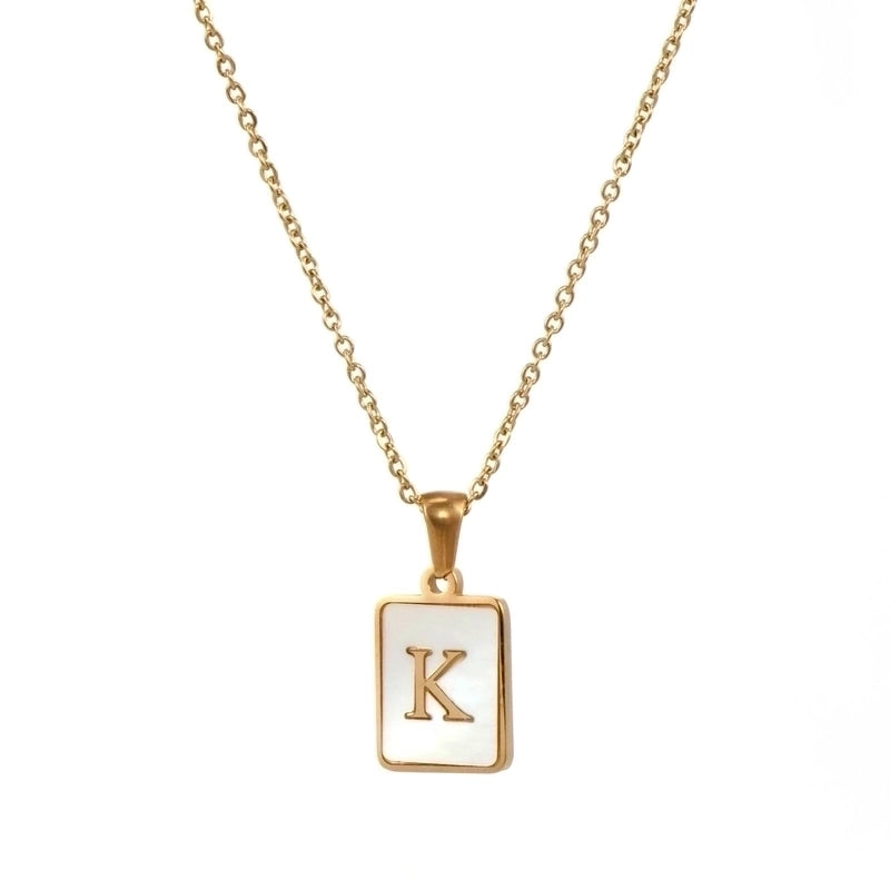 Vintage Style Letter Square 304 Stainless Steel Shell 18K Gold Plated Plating Inlay Pendant Necklace